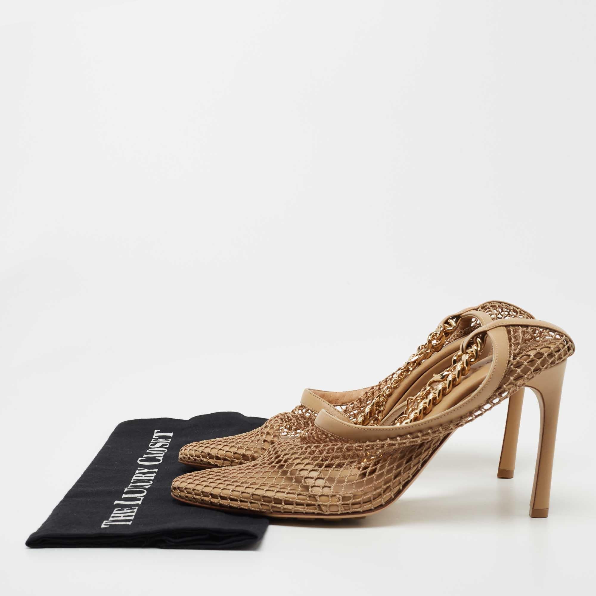 Bottega Veneta Tan Mesh and Leather Ankle Chain D'orsay Pumps Size 40 3