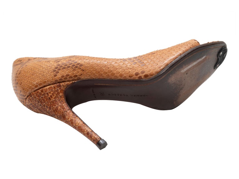 Bottega Veneta Tan Open-Toe Python Pumps For Sale at 1stDibs