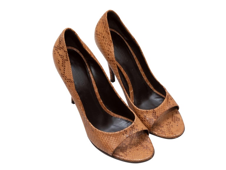 Bottega Veneta Tan Open-Toe Python Pumps For Sale at 1stDibs