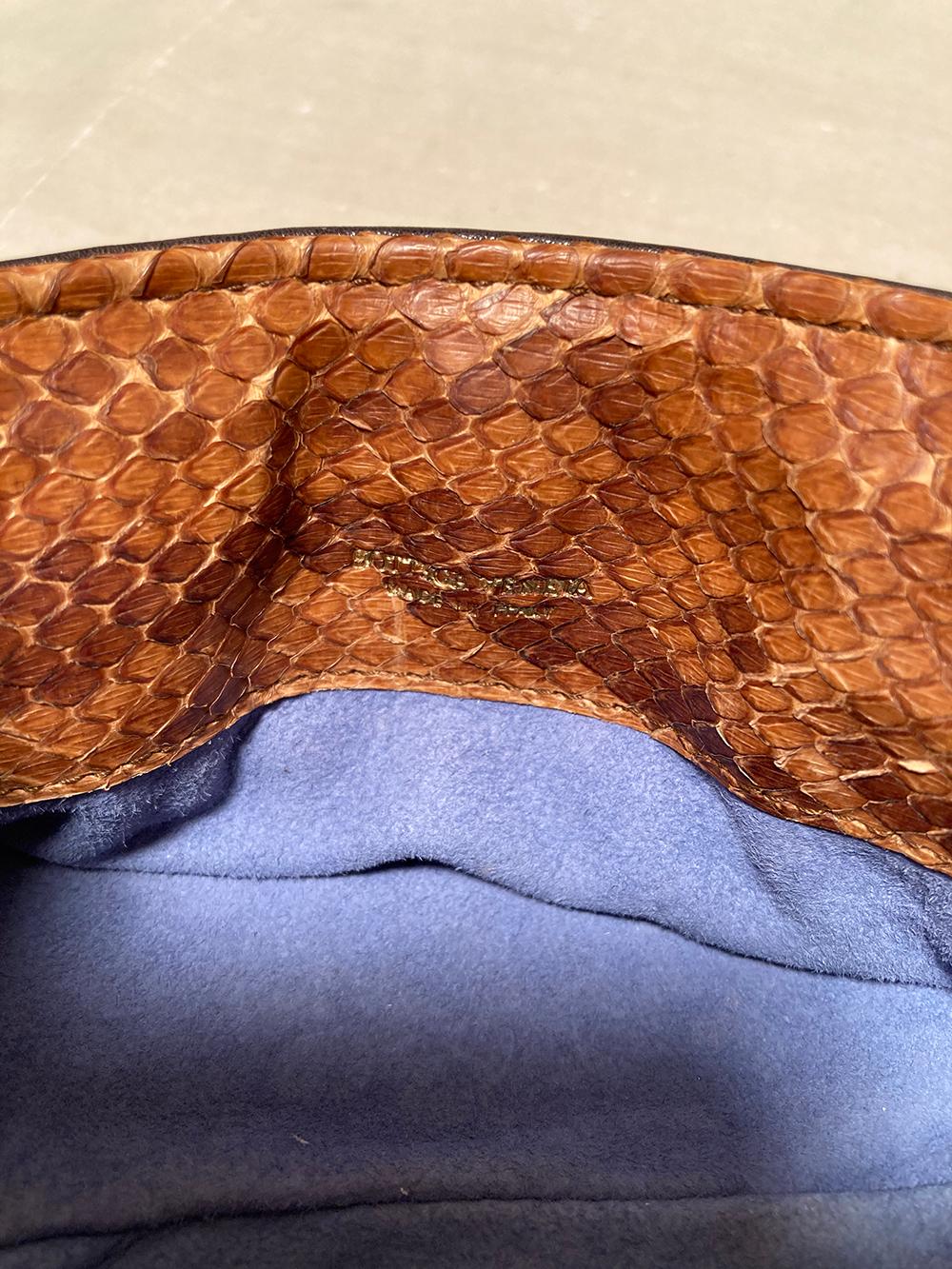 Brown Bottega Veneta Tan Snakeskin Clutch For Sale