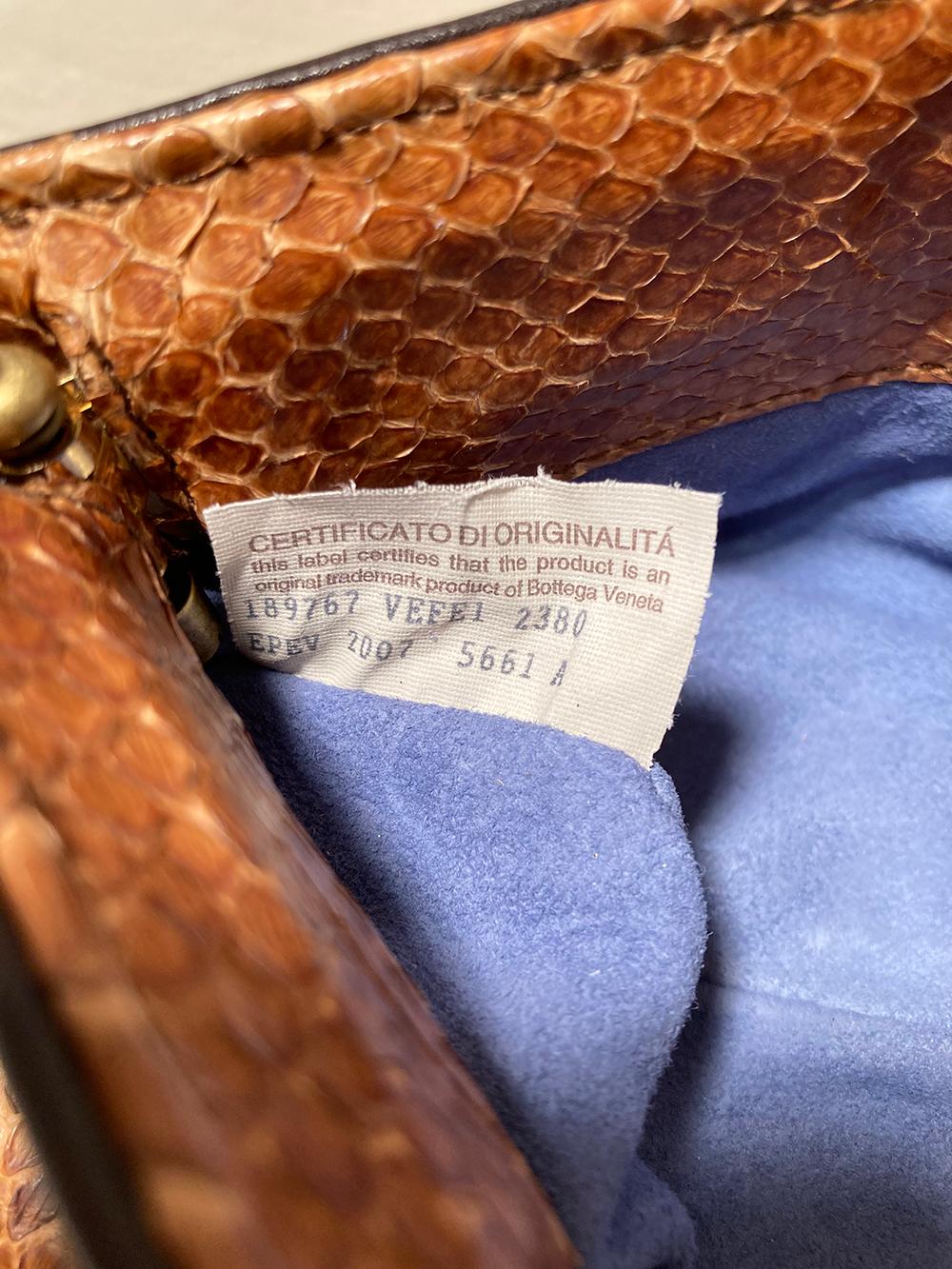 Bottega Veneta Tan Snakeskin Clutch In Excellent Condition For Sale In Philadelphia, PA