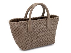 Bottega Veneta Taupe Beige Interciatto Mini Cabat Tote Crossbody Bag 68207