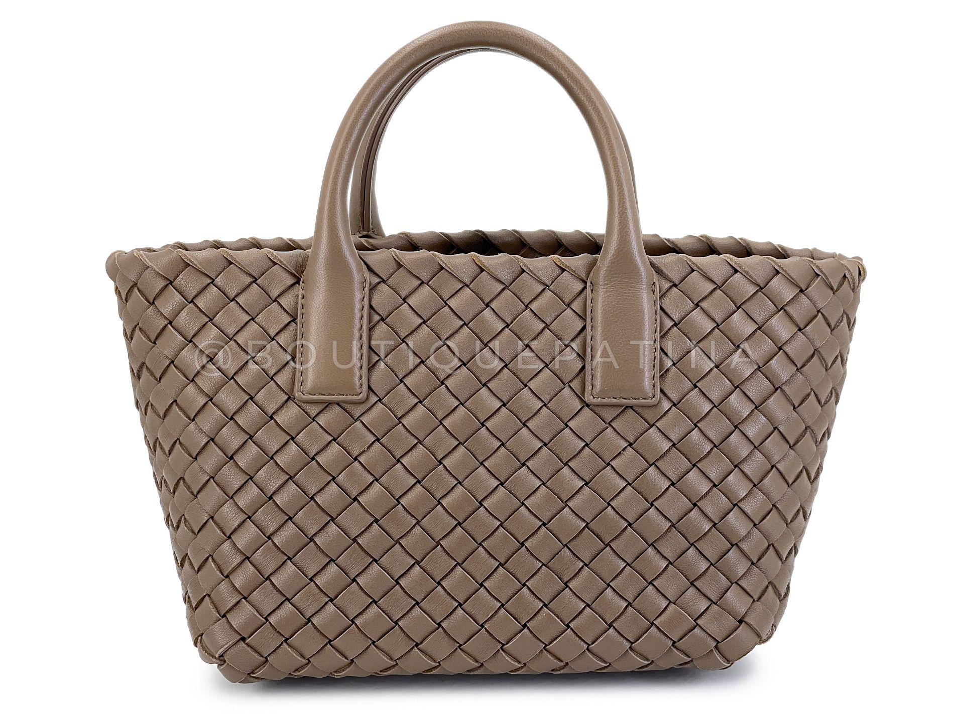 Donna Bottega Veneta Taupe Beige Interciatto Mini Cabat Tote Crossbody Bag 68207 in vendita