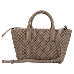 Bottega Veneta Taupe Beige Interciatto Mini Cabat Tote Crossbody Bag 68207