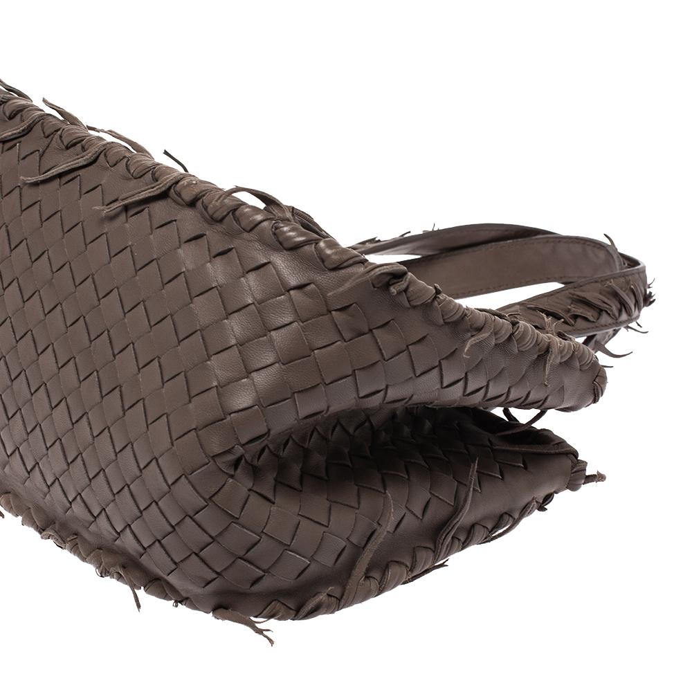Bottega Veneta Borsa a tracolla con frange in pelle Intrecciato Taupe 3