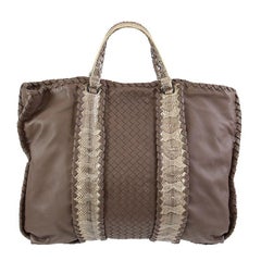 BOTTEGA VENETA taupe leather AYERS INTRECCIATO TOTE Bag