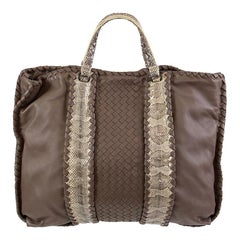 BOTTEGA VENETA taupe leather AYERS INTRECCIATO TOTE Bag