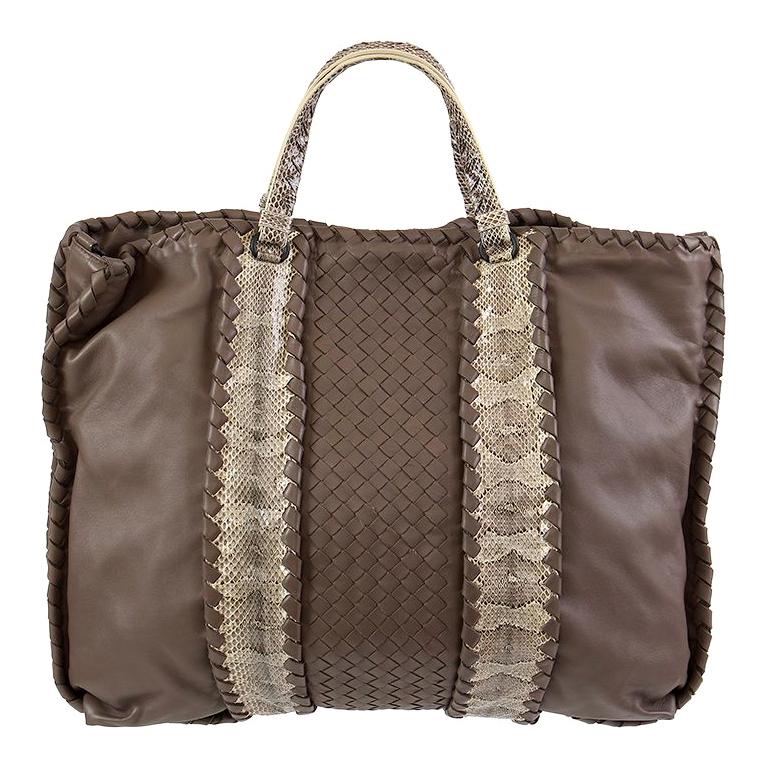 BOTTEGA VENETA taupe leather AYERS INTRECCIATO TOTE Bag For Sale at 1stdibs
