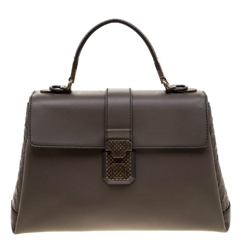Bottega Veneta Taupe Leather Small Piazza Top Handle Bag For Sale at ...