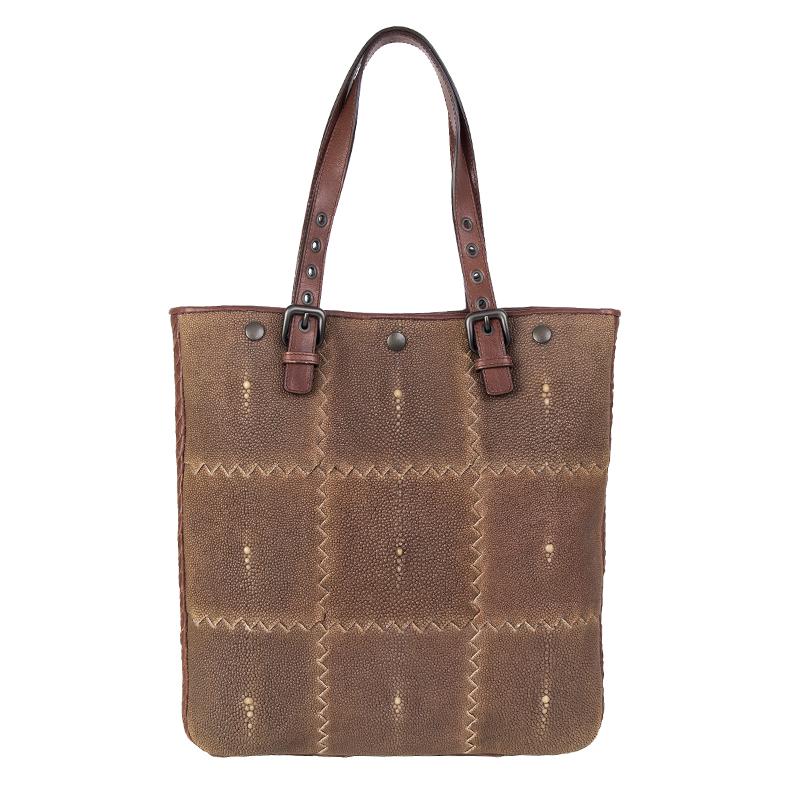 Brown BOTTEGA VENETA taupe STINGRAY & brown leather Tote Bag