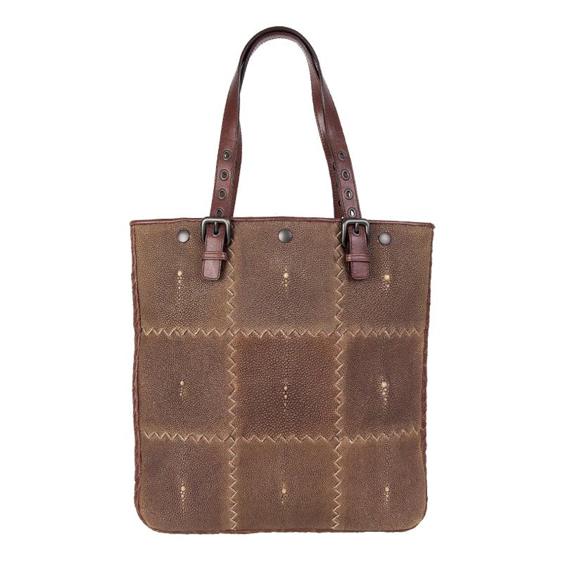 BOTTEGA VENETA taupe STINGRAY & brown leather Tote Bag