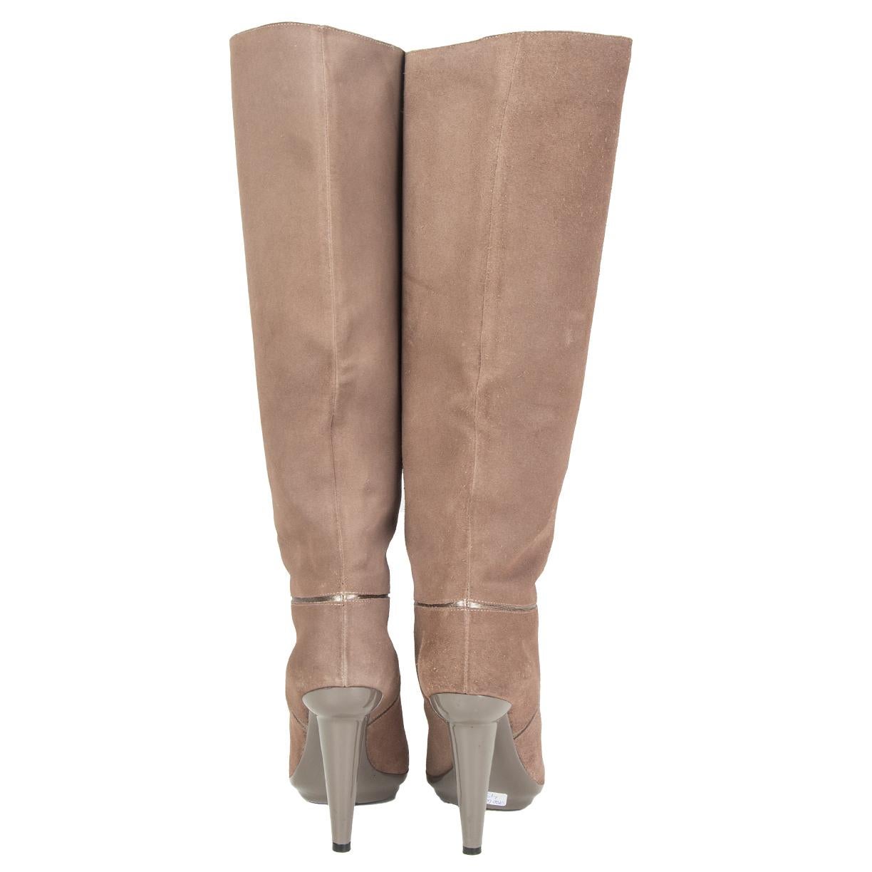 BOTTEGA VENETA taupe suede & METALLIC Knee High Platform Boots Shoes 37 In Excellent Condition For Sale In Zürich, CH