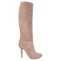 BOTTEGA VENETA taupe suede & METALLIC Knee High Platform Boots Shoes 37