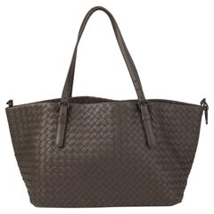 BOTTEGA VENETA taupe woven leather INTRECCIATO CRESTA MED Shopper Shoulder Bag