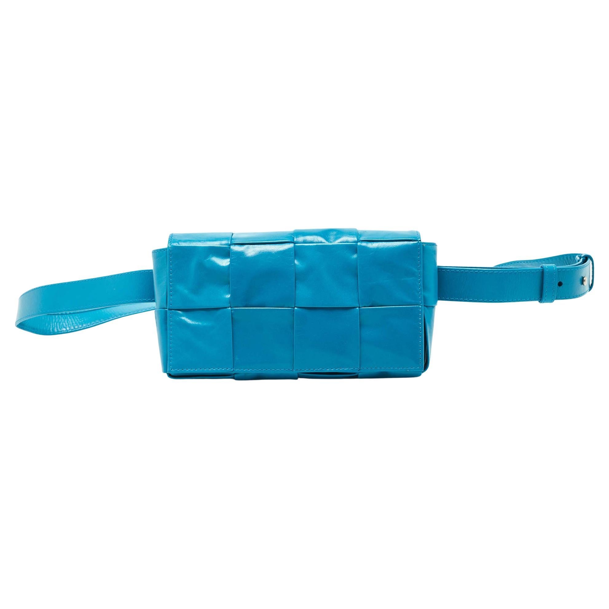 Bottega Veneta Teal Blue Intrecciato Leather Mini Cassette Belt Bag
