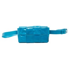 Bottega Veneta Teal Blue Intrecciato Leather Mini Cassette Belt Bag