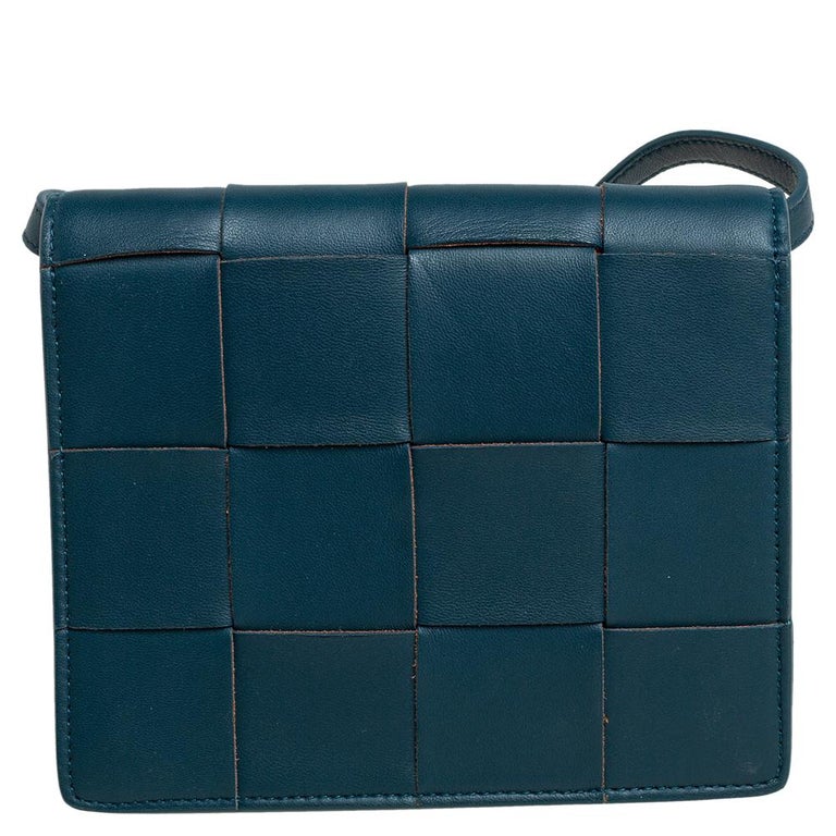 Bottega Veneta Teal Blue Leather Mini Cassette Crossbody Bag at