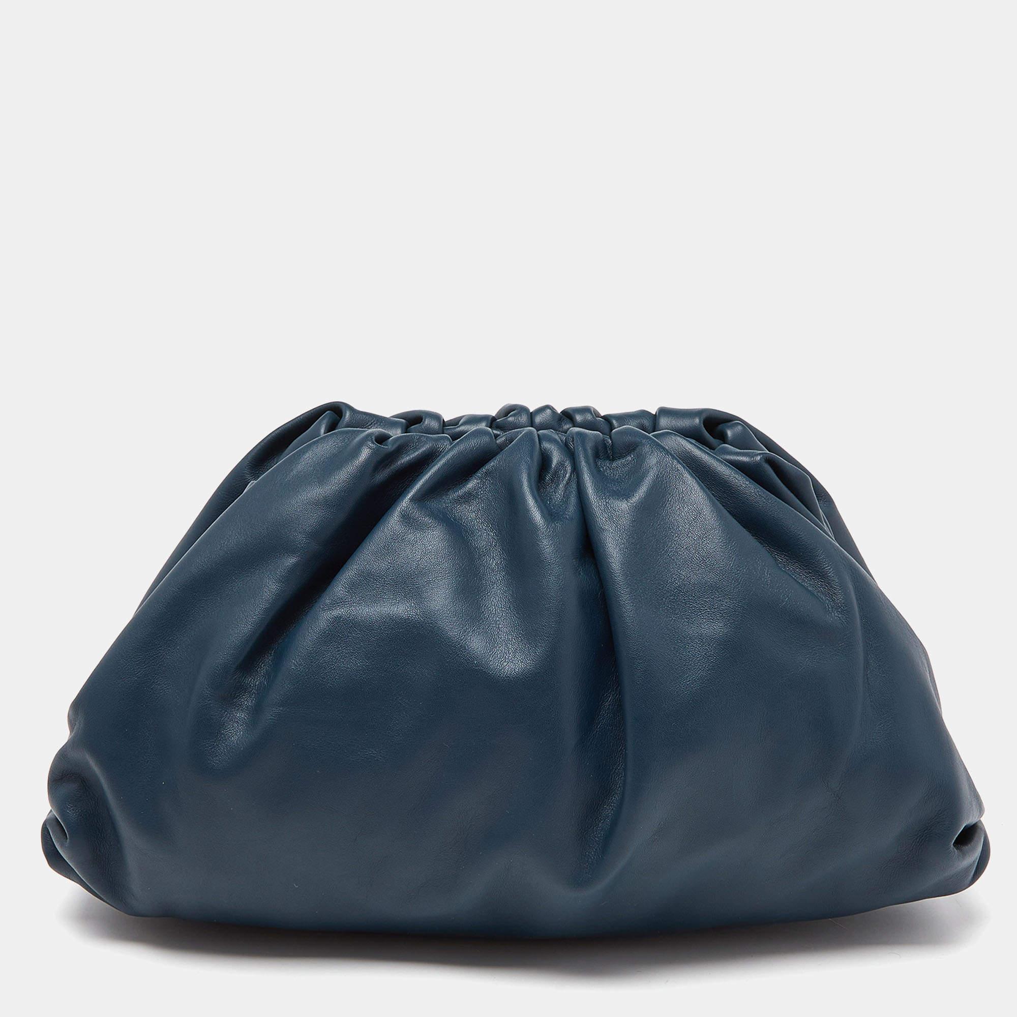 Bottega Veneta Teal Blue Leather The Pouch Clutch For Sale 6