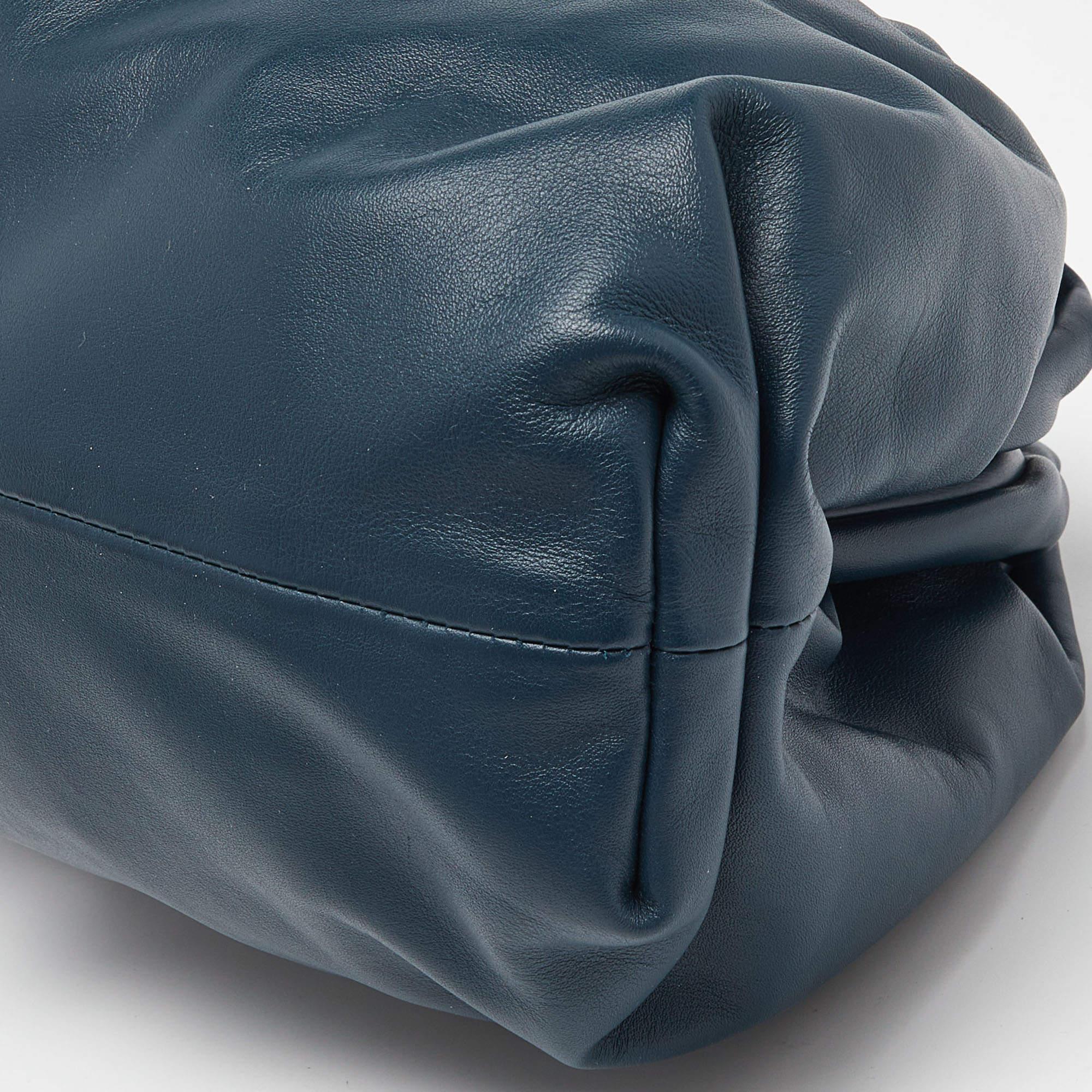 Bottega Veneta Teal Blue Leather The Pouch Clutch For Sale 1