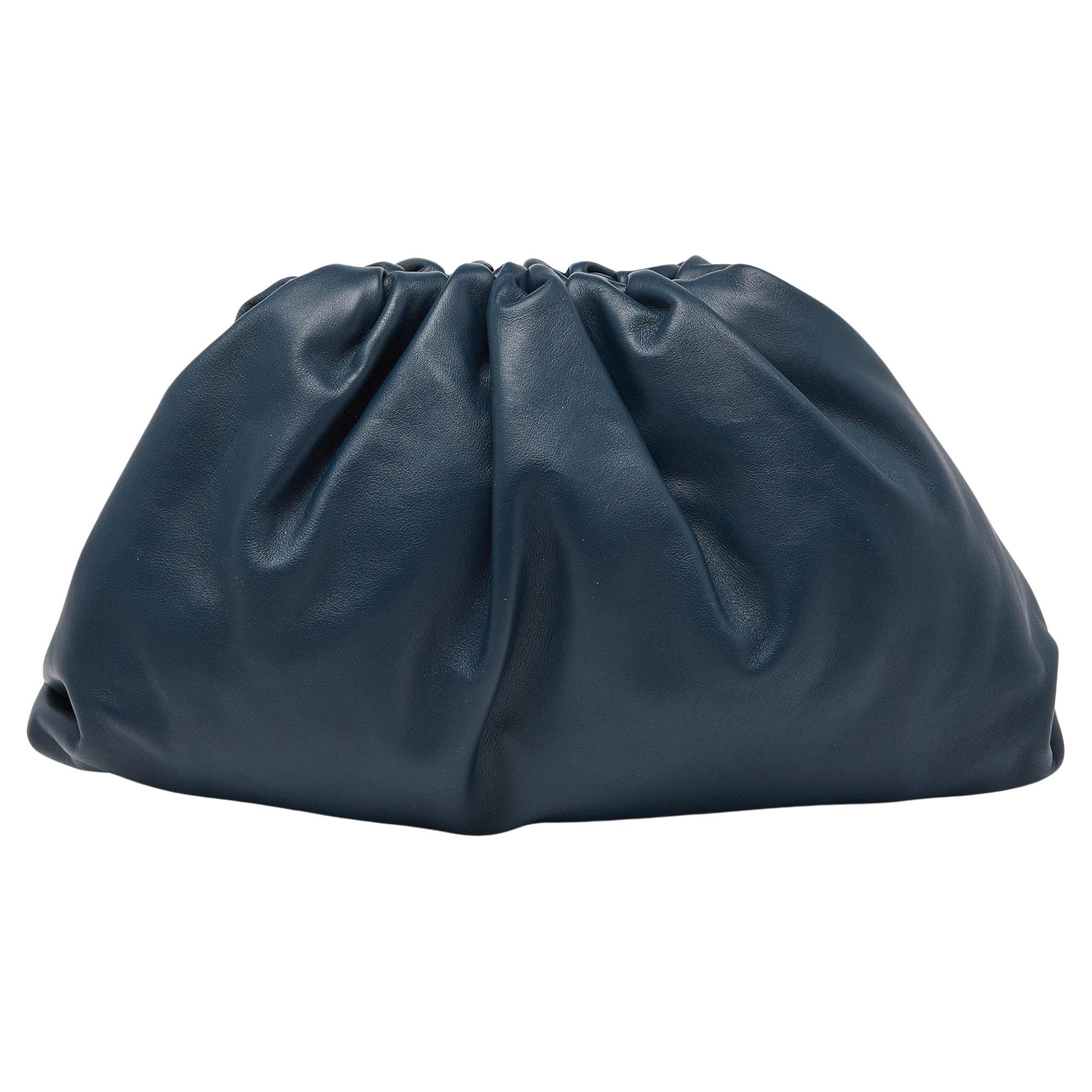 Bottega Veneta Teal Blue Leather The Pouch Clutch For Sale