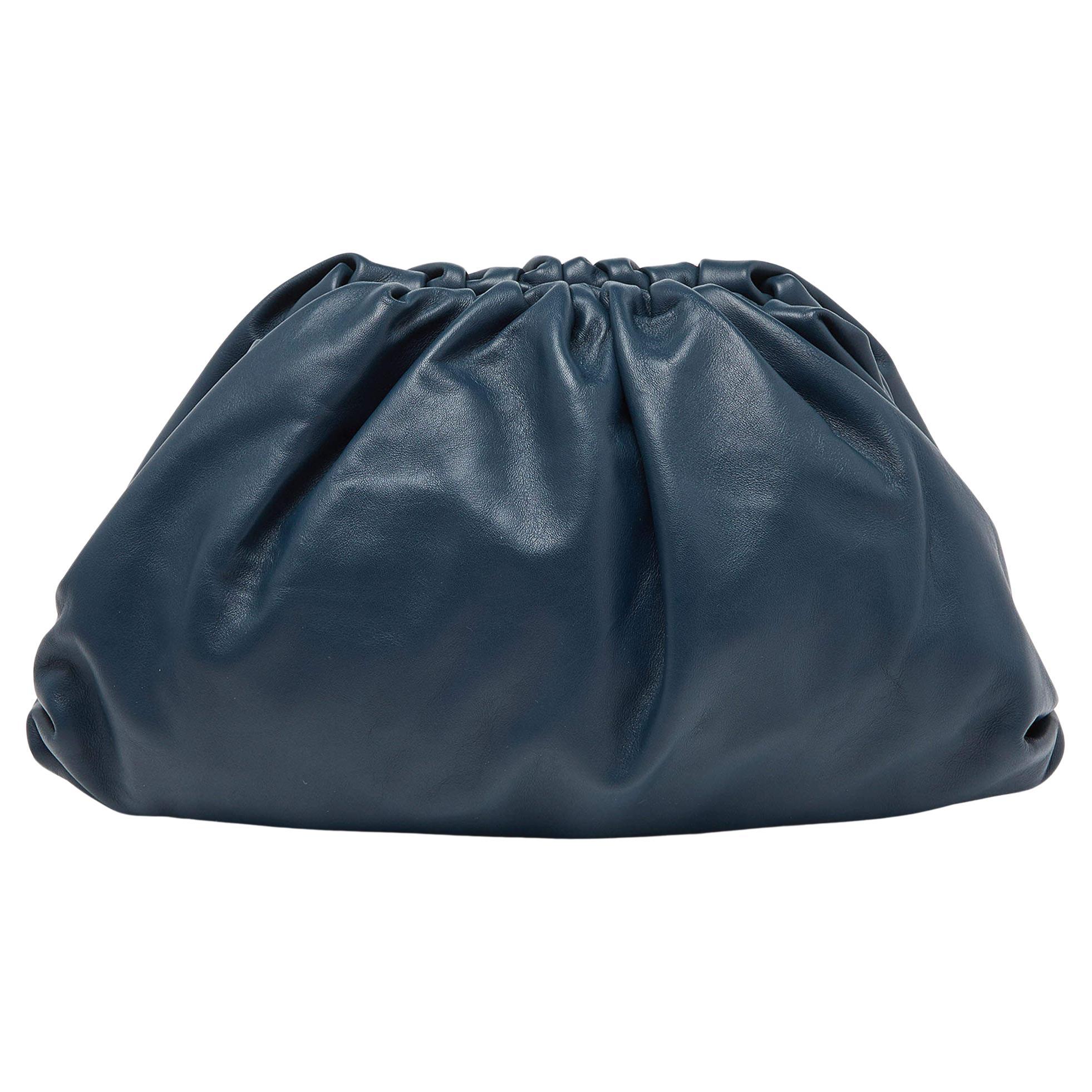 Bottega Veneta Teal Blue Leather The Pouch Clutch For Sale