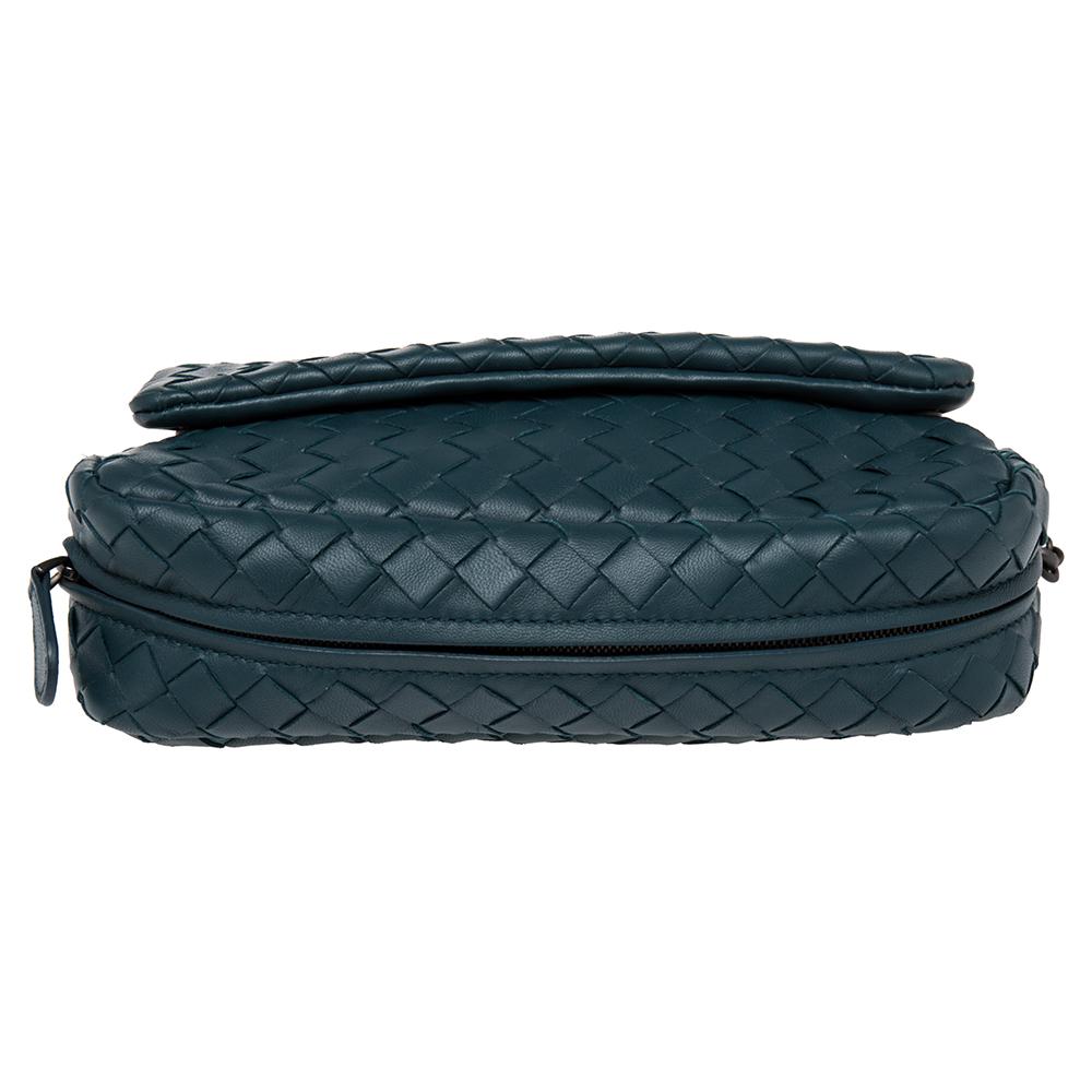Black Bottega Veneta Teal Intrecciato Leather Mini Flap Chain Crossbody Bag