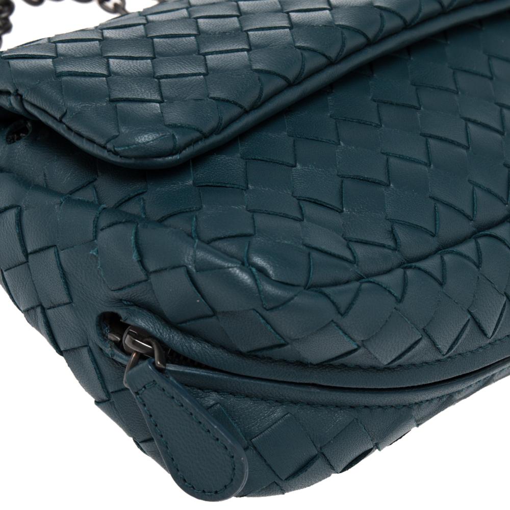 Bottega Veneta Teal Intrecciato Leather Mini Flap Chain Crossbody Bag 1