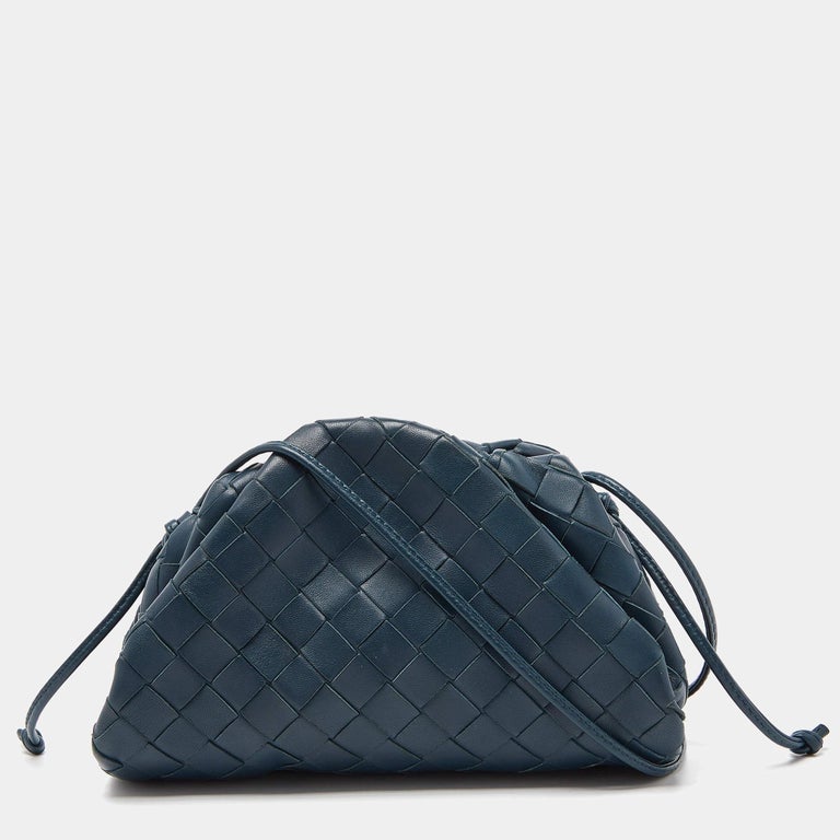 Bottega Veneta Metallic Blue Leather Mini The Pouch Bag at 1stDibs