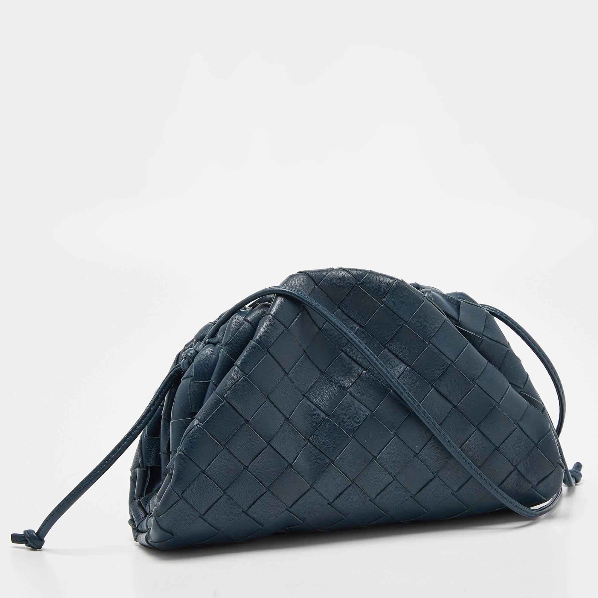 Black Bottega Veneta Teal Intrecciato Leather Mini The Pouch Bag