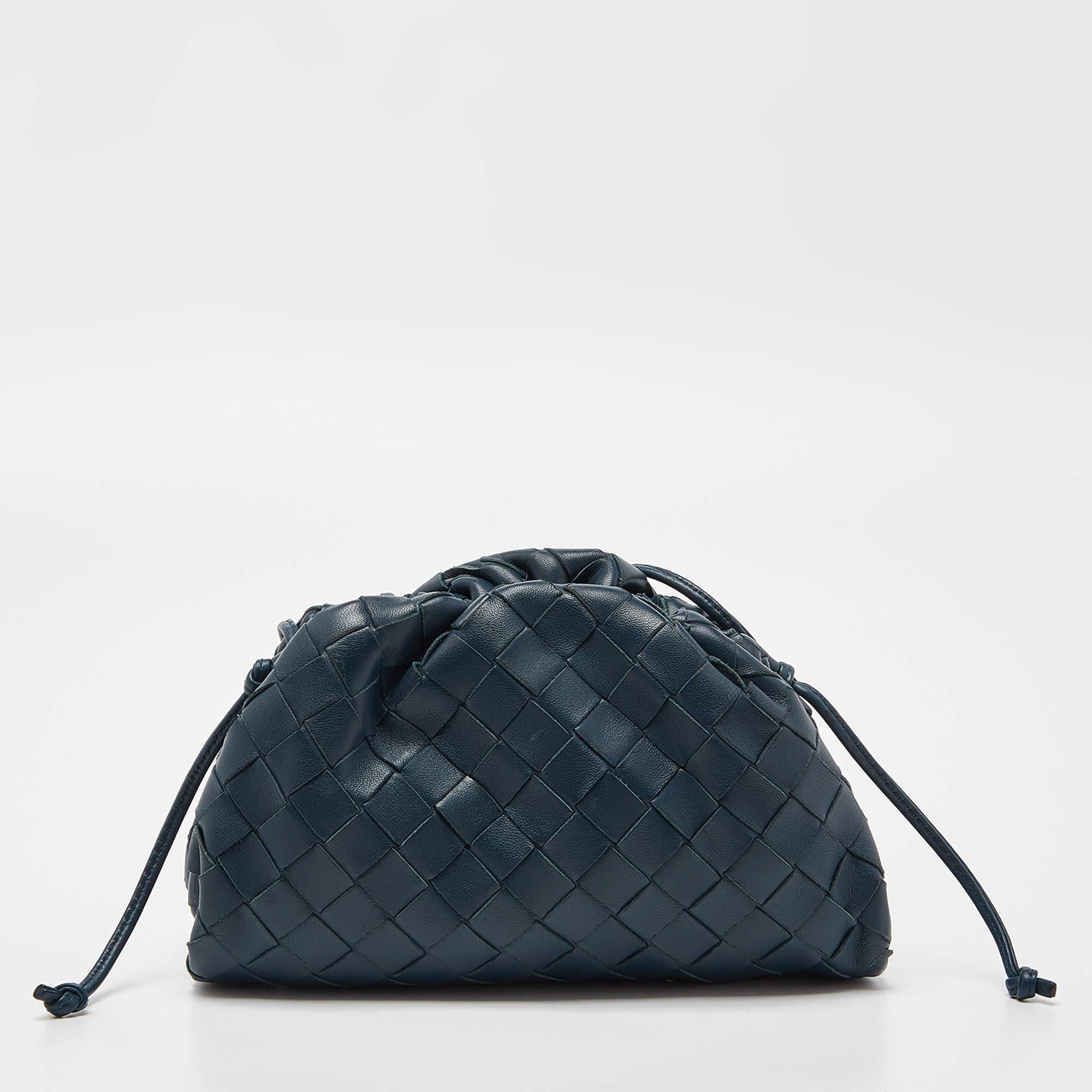 Women's Bottega Veneta Teal Intrecciato Leather Mini The Pouch Bag