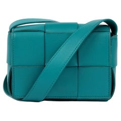Bottega Veneta Teal Maxi Intrecciato Woven Calfskin Leather Candy Cassette