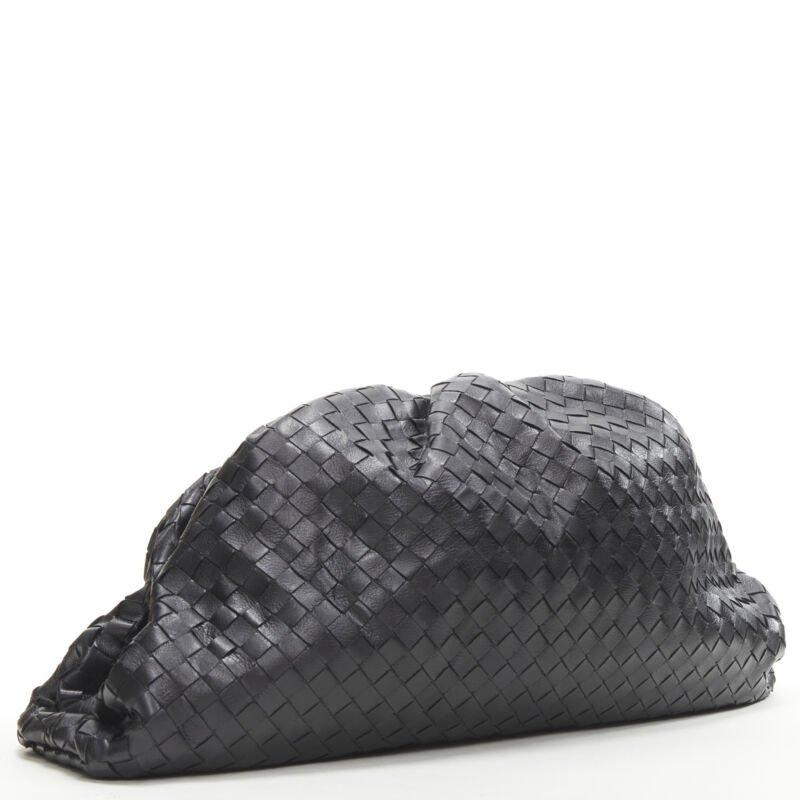 Black BOTTEGA VENETA The Intrecciato Pouch black signature woven leather clutch bag