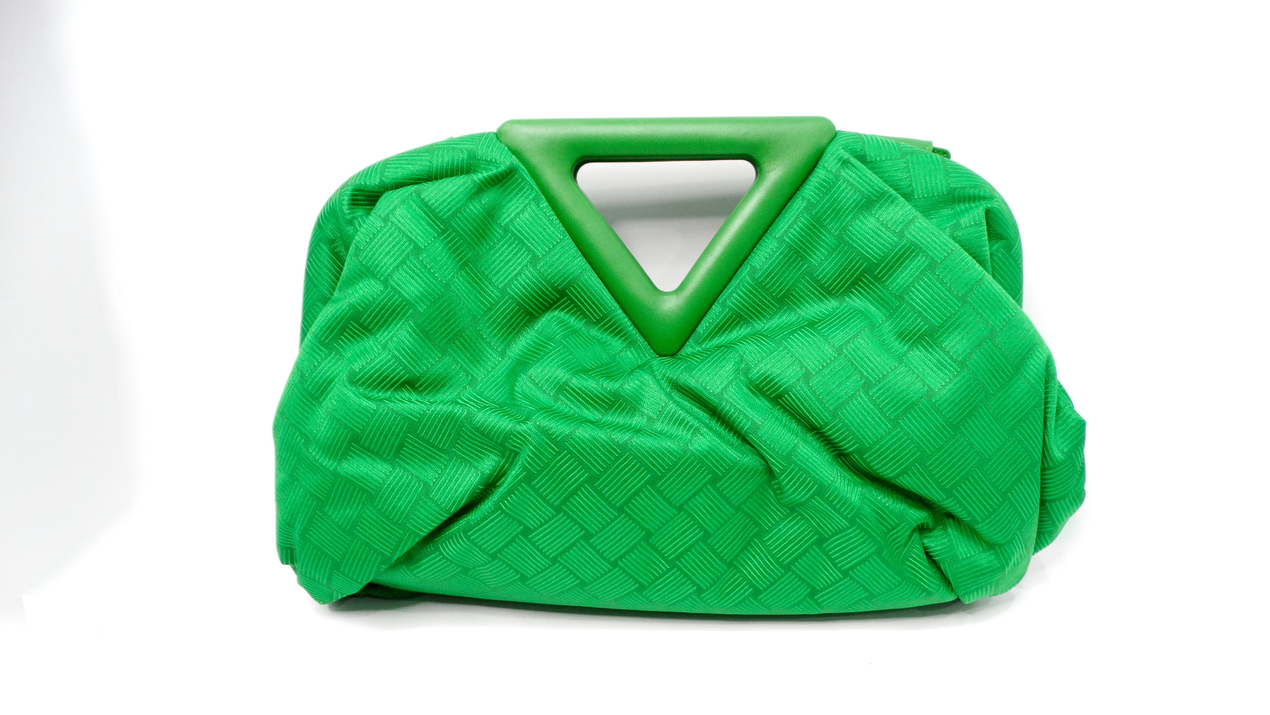 Bottega Veneta The Point Green Nylon Jacquard Triangle Bag For Sale 4