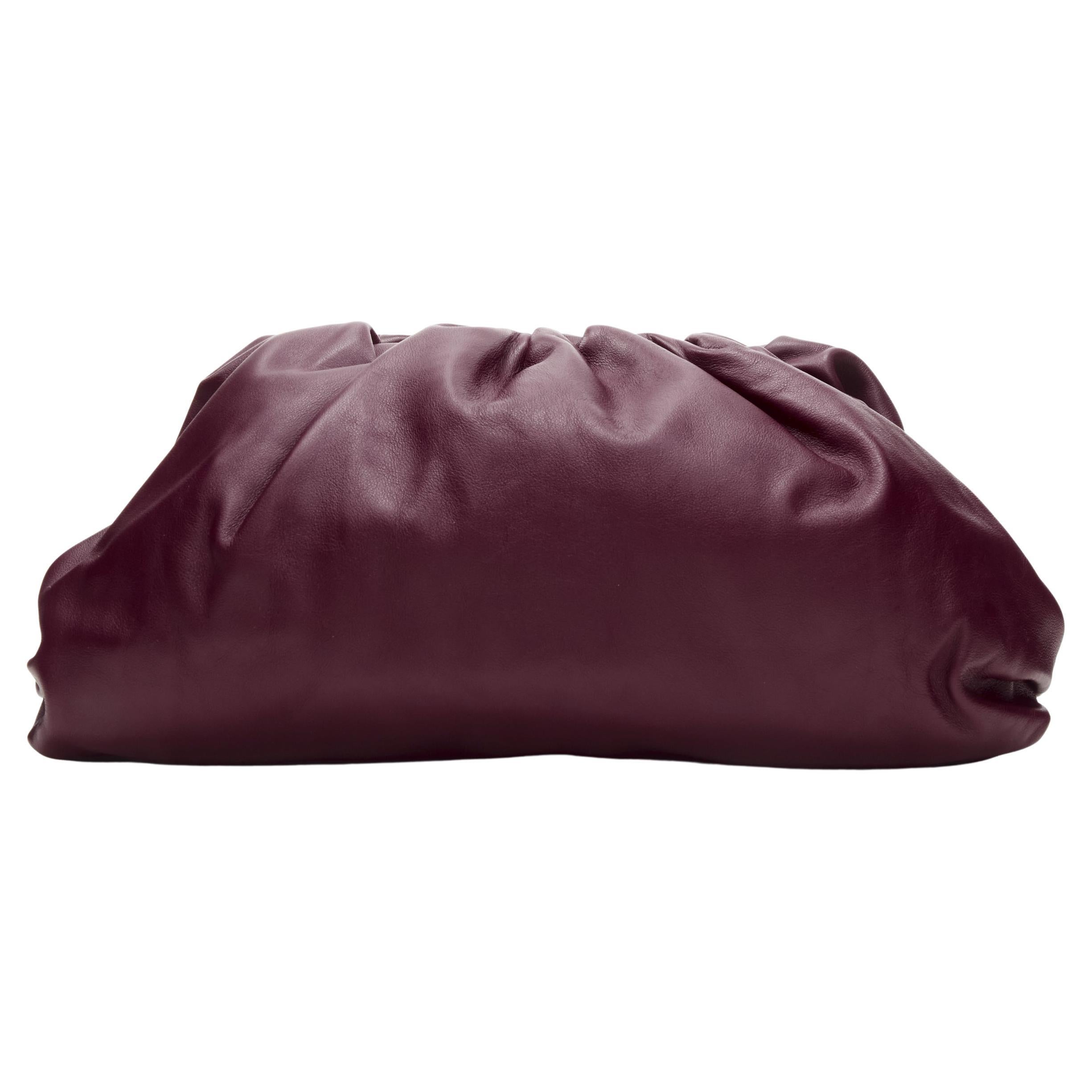 BOTTEGA VENETA The Pouch burgundy red soft lambskin leather clutch bag For Sale