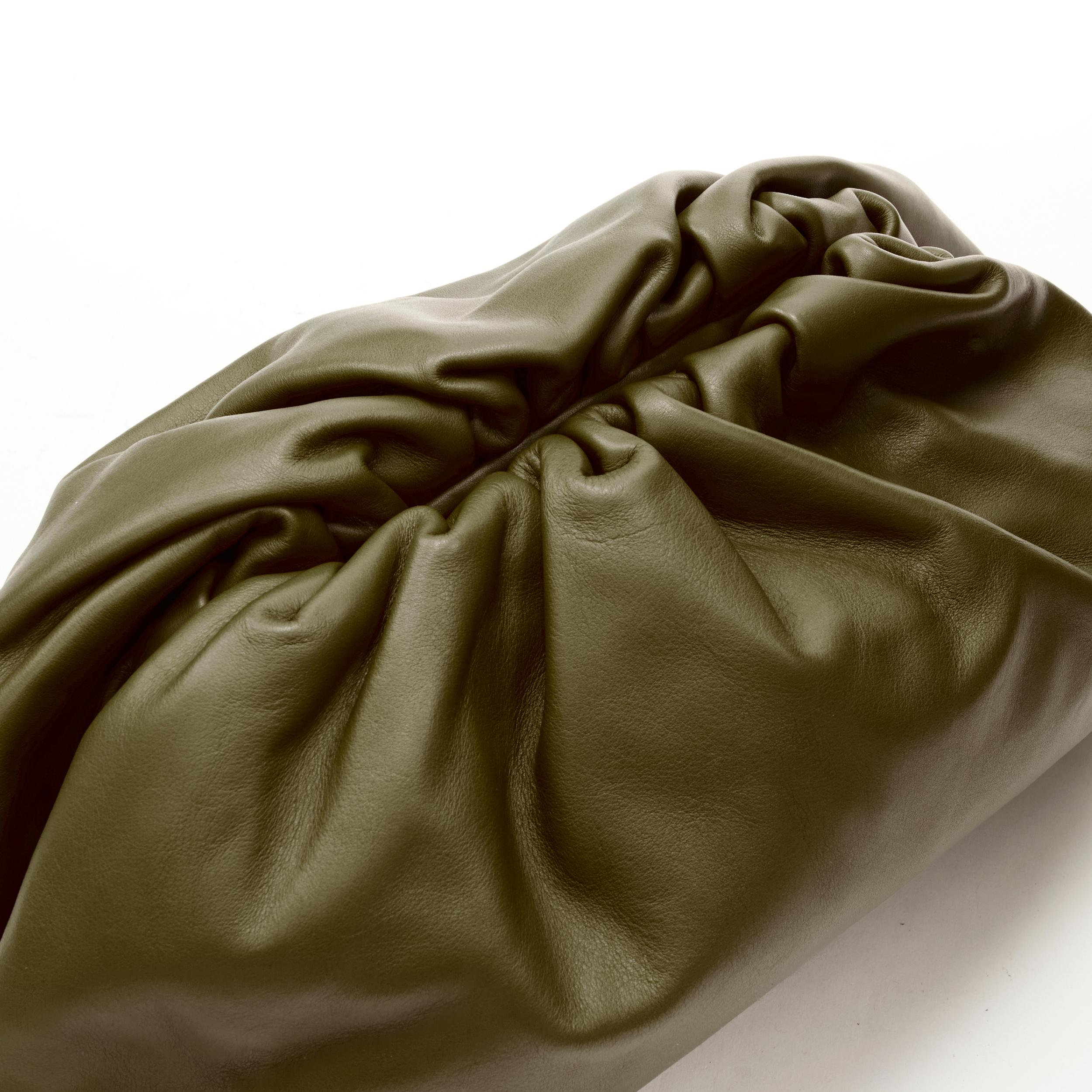 BOTTEGA VENETA The Pouch Large Olive green leather gathered dumpling clutch bag In Excellent Condition In Hong Kong, NT