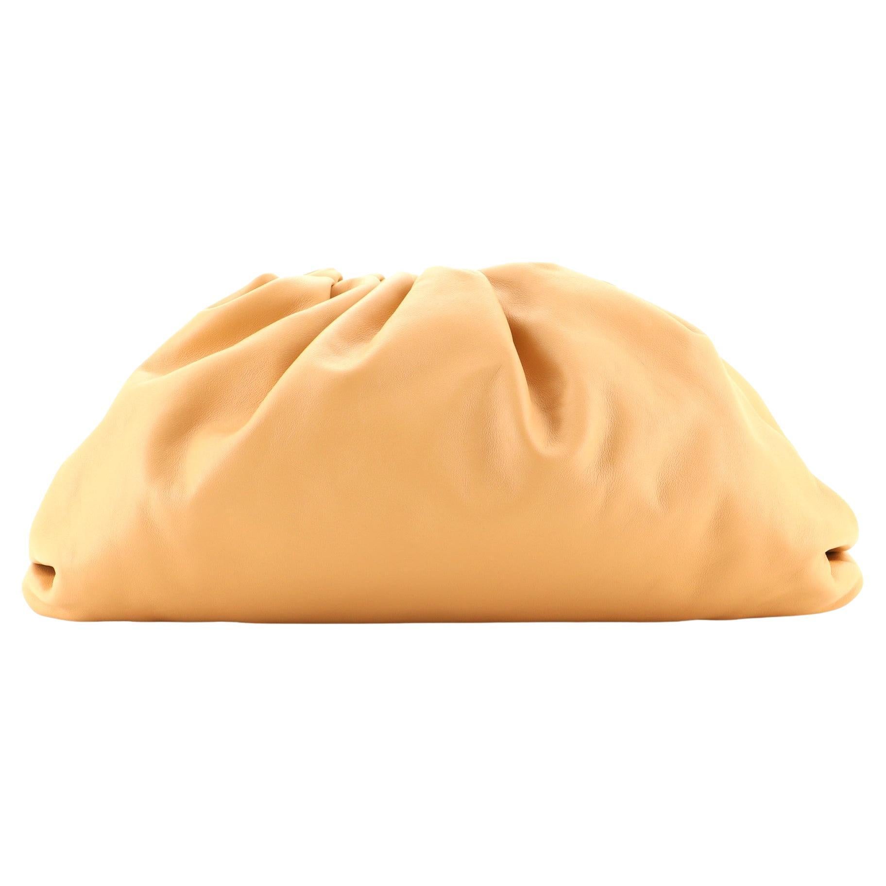 Bottega Light Orange Calfskin Leather Shoulder Pouch Bag For