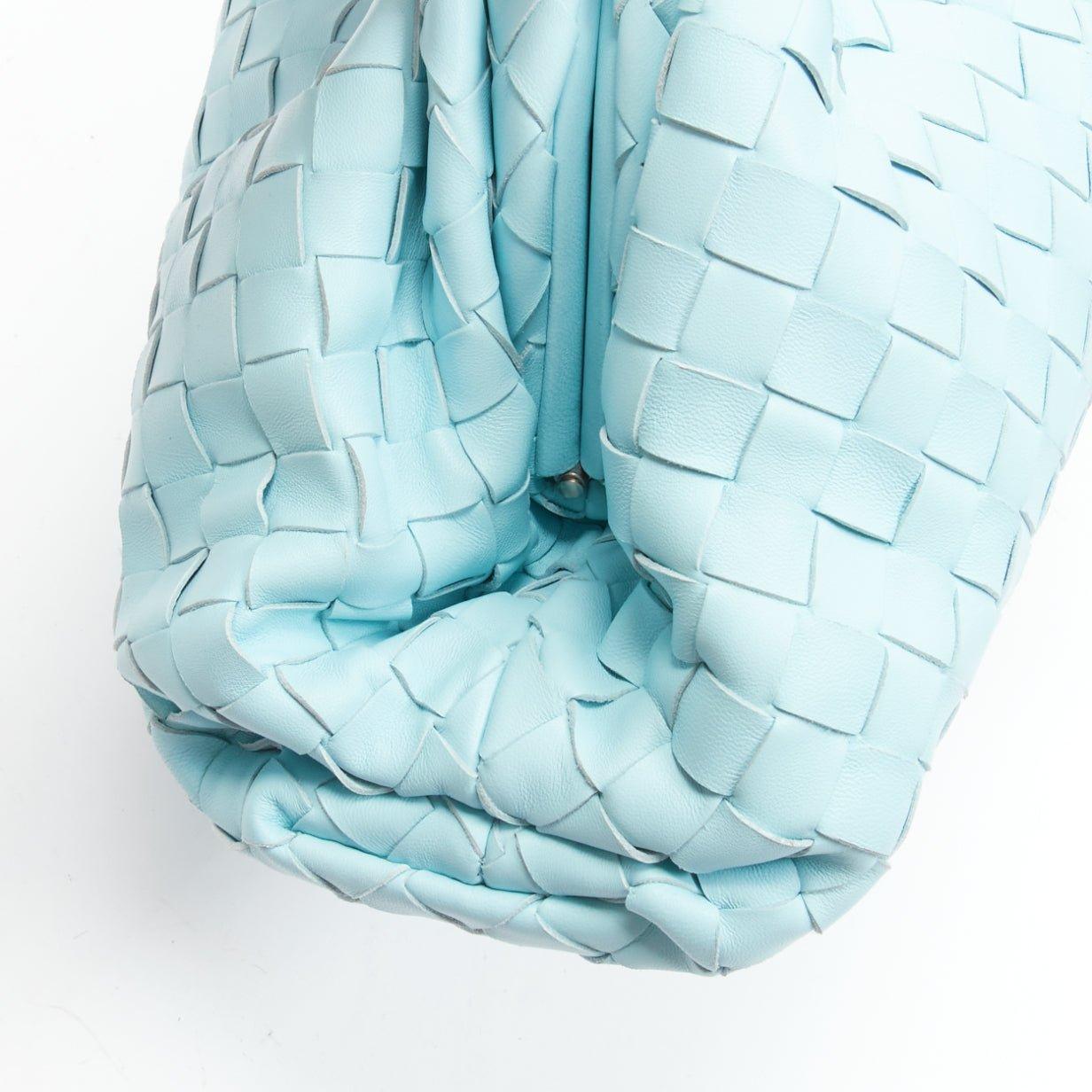 BOTTEGA VENETA The Pouch sky blue Intercciato woven leather magnetic clutch bag For Sale 3