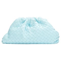 BOTTEGA VENETA The Pouch sky blue Intercciato woven leather magnetic clutch bag
