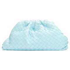 BOTTEGA VENETA The Pouch sky blue Intercciato woven leather magnetic clutch bag