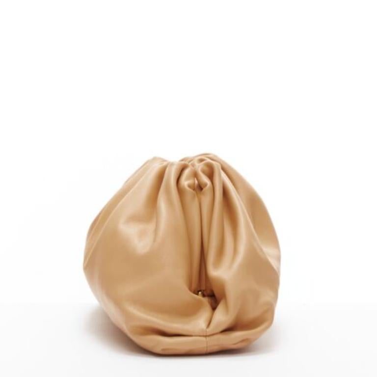 BOTTEGA VENETA The Pouch Small tan brown leather dumpling clutch bag In Good Condition In Hong Kong, NT