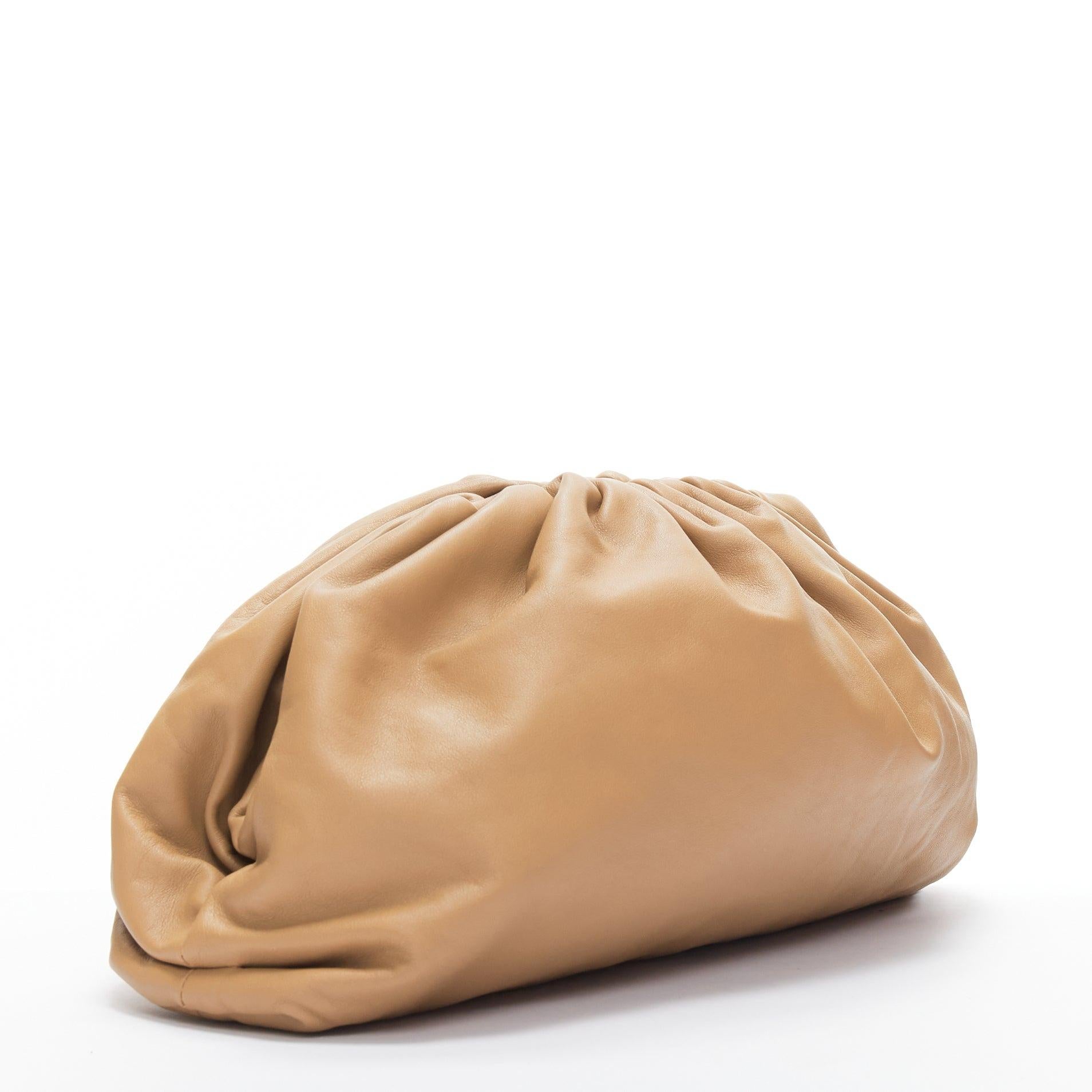 Beige BOTTEGA VENETA The Pouch tan leather dumpling clutch bag For Sale