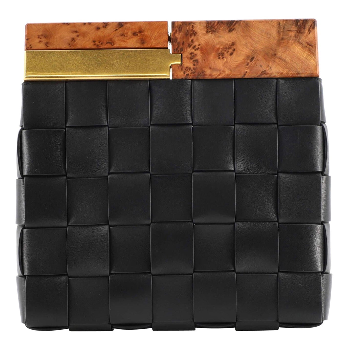 Bottega Veneta The Snap Clutch Maxi Intrecciato Leather with Wood and Metal