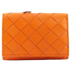 Used BOTTEGA VENETA Tiny Intrecciato Tri-Fold Zip Wallet in Orange