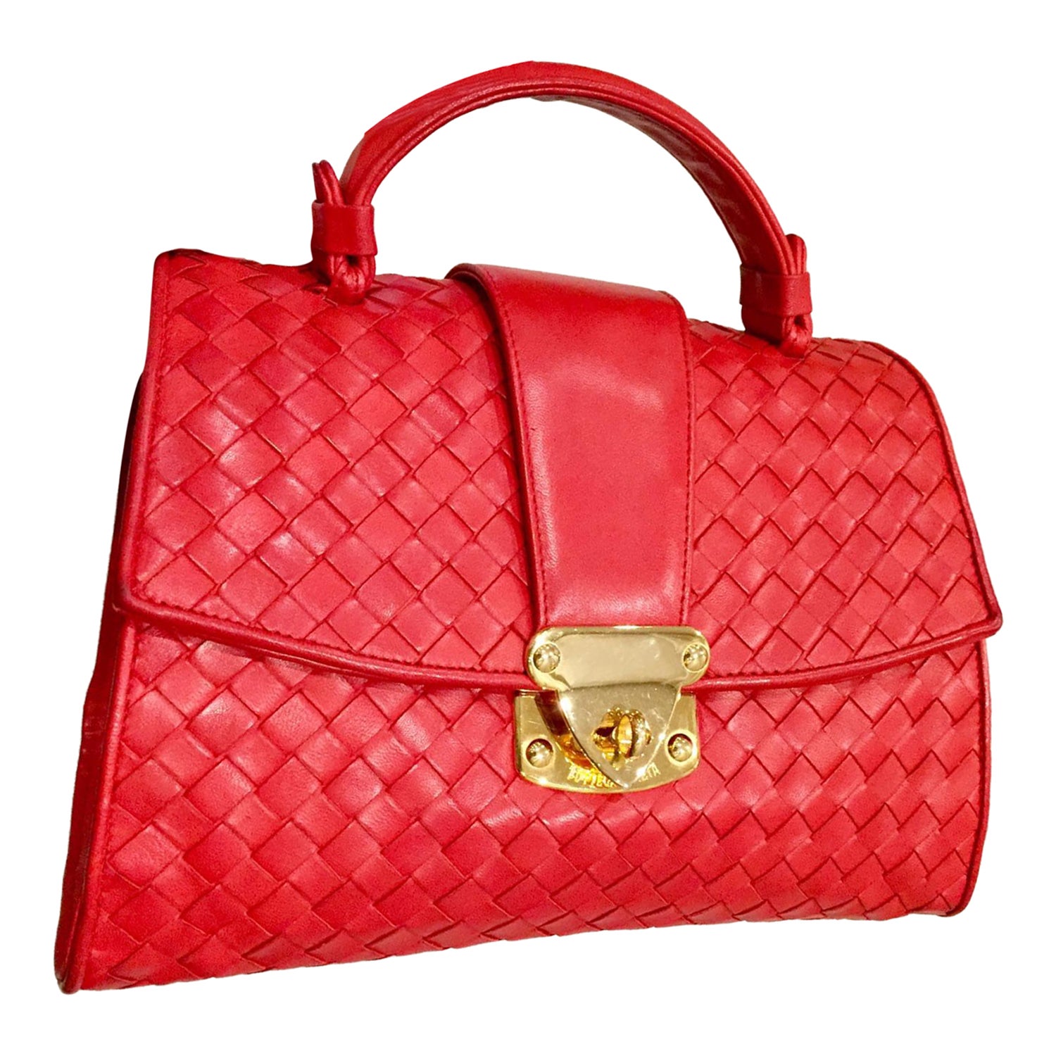 Bottega Veneta Top Handle Bag Red Intrecciato Leather