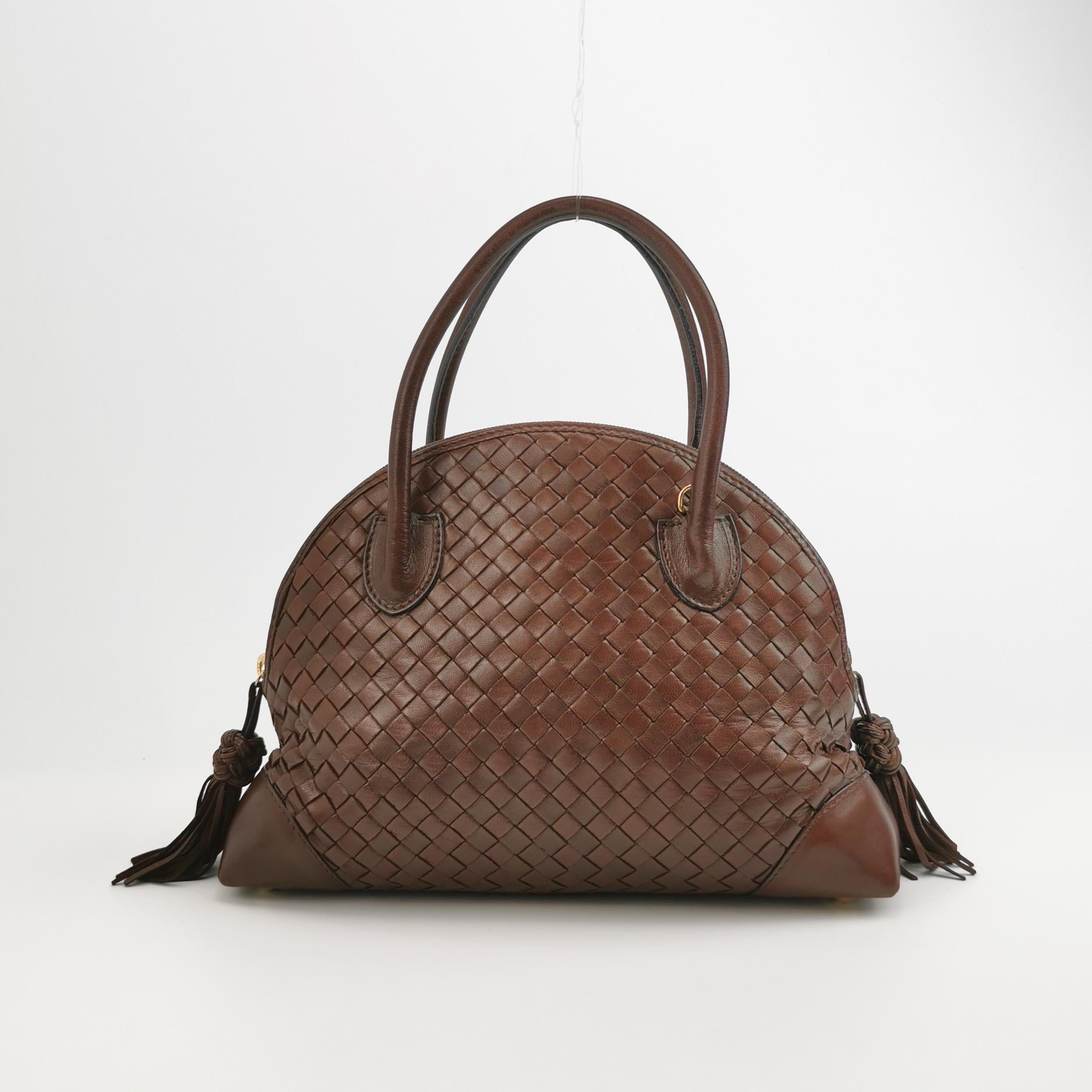 Noir Bottega Veneta Sac à main Bowling à poignée supérieure Cuir Intrecciato brun chocolat foncé en vente