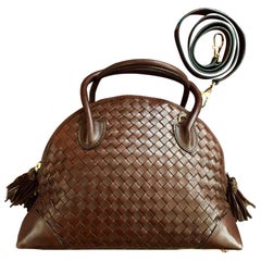 Bottega Veneta Sac à main Bowling à poignée supérieure Cuir Intrecciato brun chocolat foncé