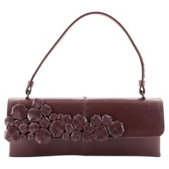 Bottega Veneta Top Handle Flap Clutch Lizard with Floral Applique