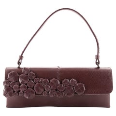 Bottega Veneta Top Handle Flap Clutch Lizard with Floral Applique