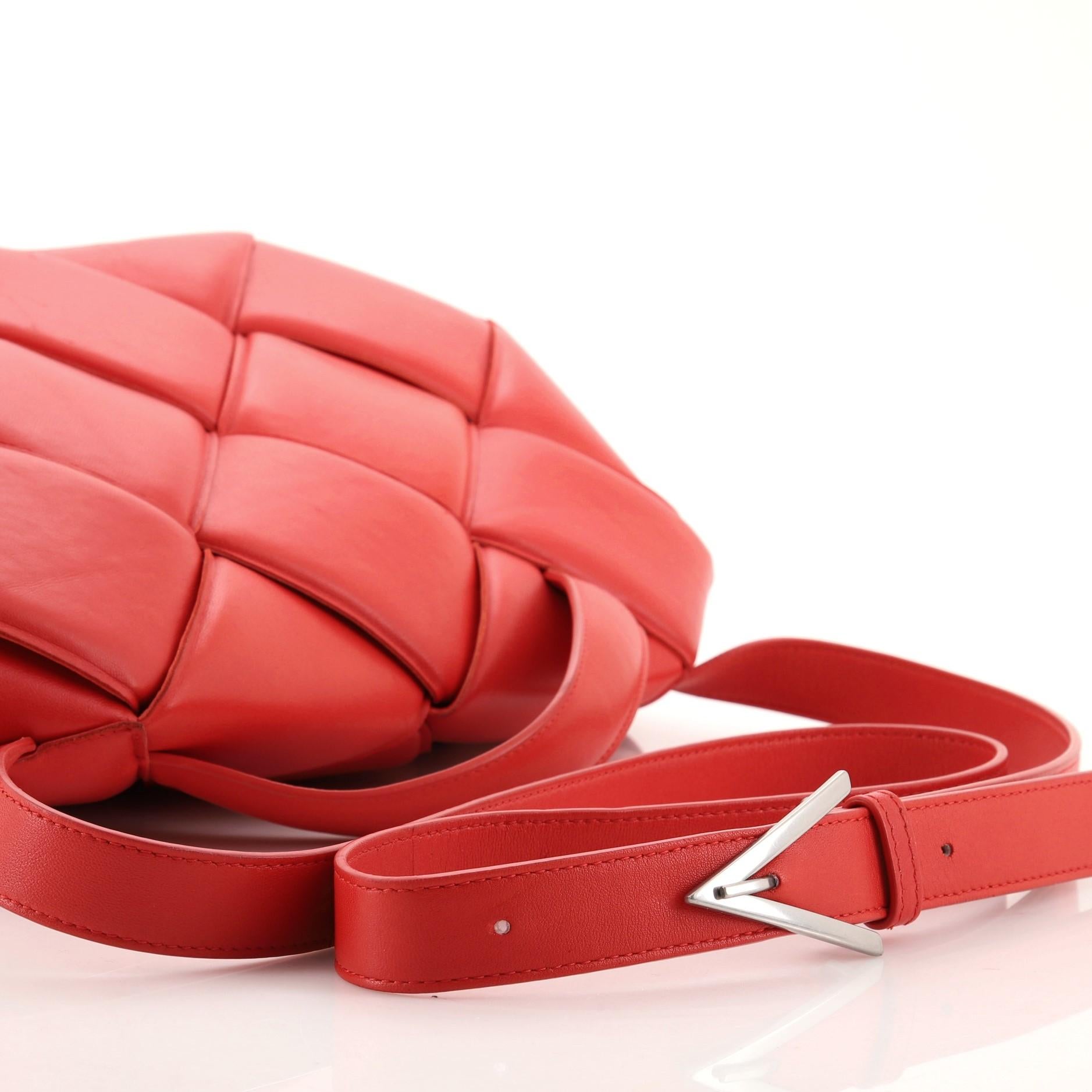 Red Bottega Veneta Top Handle Shoulder Bag Padded Maxi Intrecciato Leather