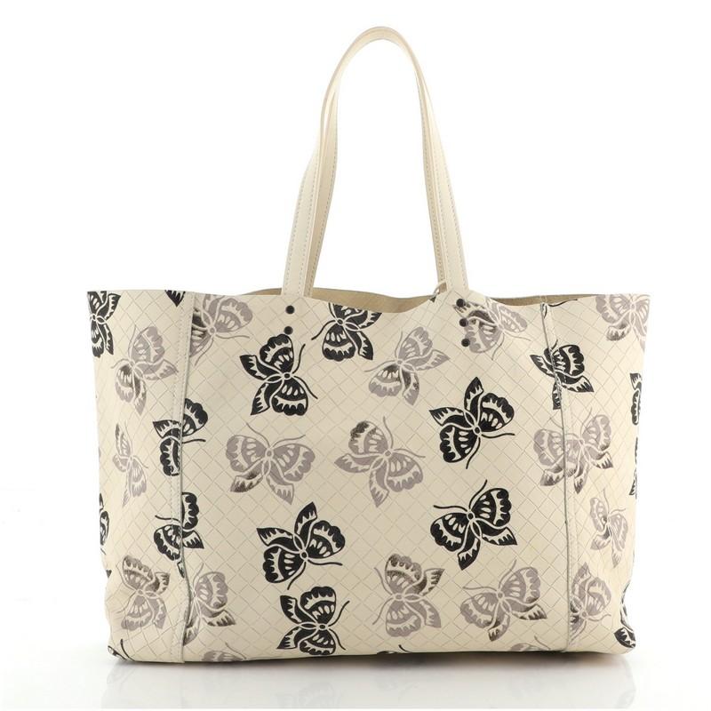 Beige Bottega Veneta Tote Butterfly Intrecciomirage Intarsio Leather Medium